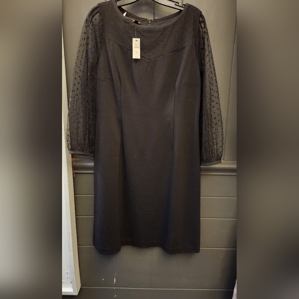 Talbots Sheer Long Sleeve Black Dress